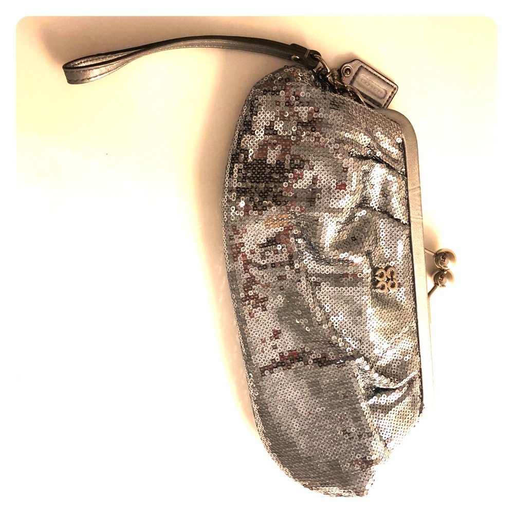 Coach silver sequin clutch